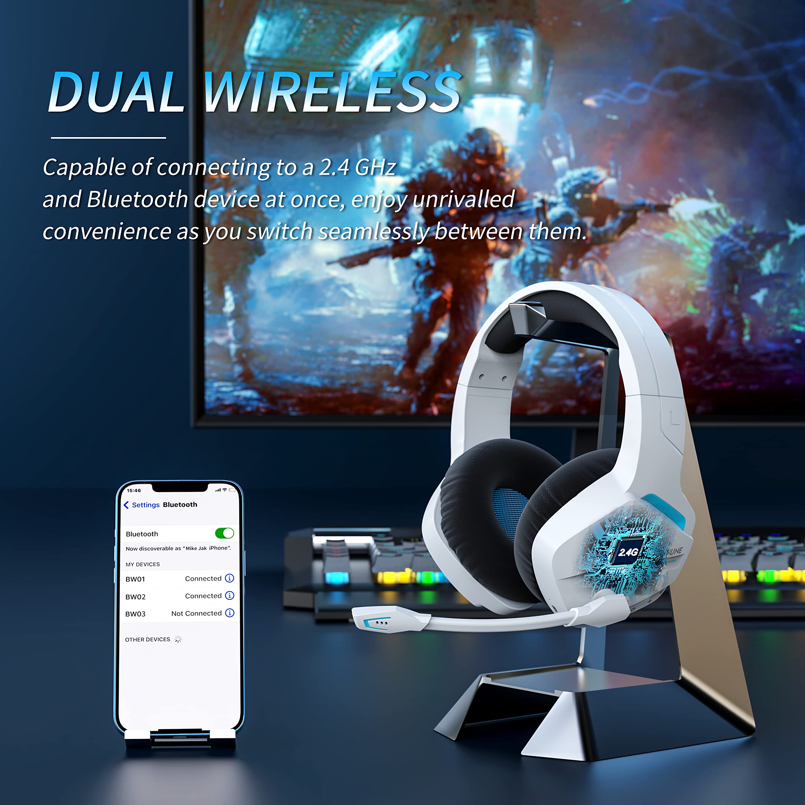 BINNUNE BW01 Gaming Headset wi - Esports Wireless Gaming Headset 评论和价格