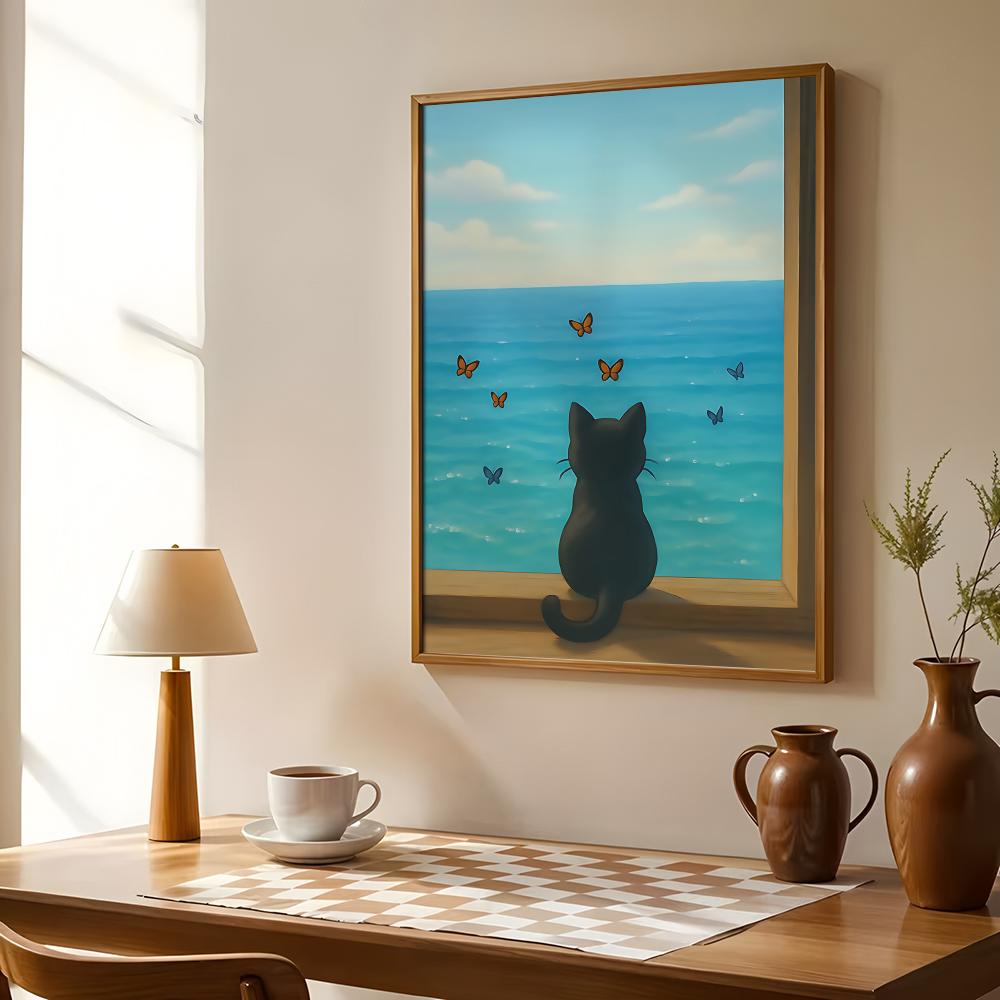 Cat on Beach Poster Wall Art R - Esports And Gaming Lounge 评论和价格