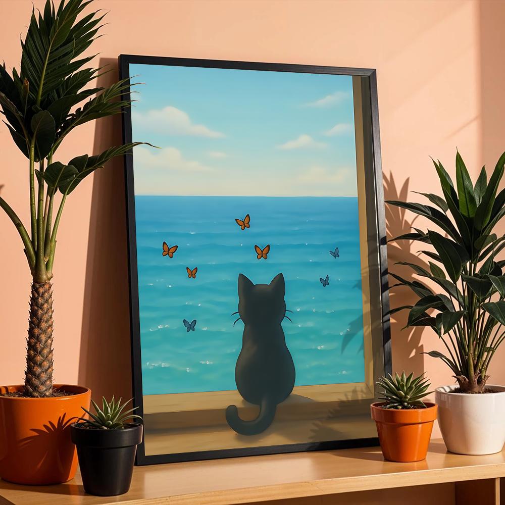 Cat on Beach Poster Wall Art R - Esports And Gaming Lounge 评论和价格